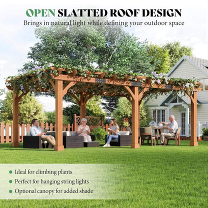 Large Outdoor Solid Cedar Wood Pergola Kit with Slatted Roof