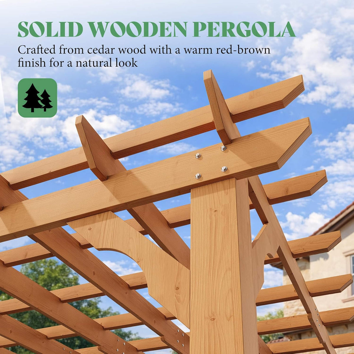 Large Outdoor Solid Cedar Wood Pergola Kit with Slatted Roof