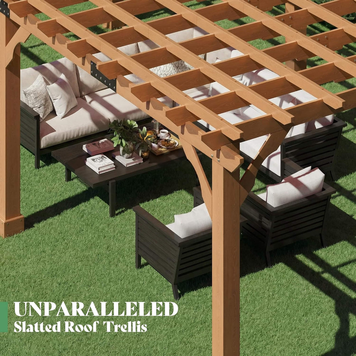 Large Outdoor Solid Cedar Wood Pergola Kit with Slatted Roof