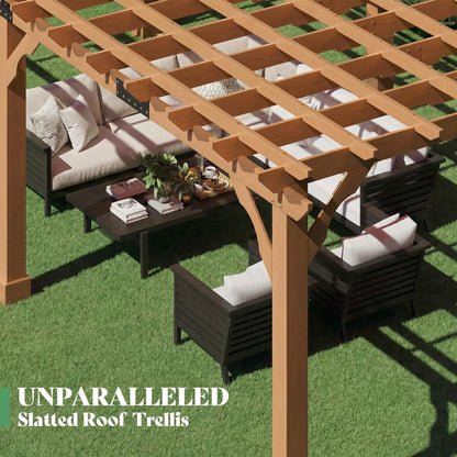 Large Outdoor Solid Cedar Wood Pergola Kit with Slatted Roof