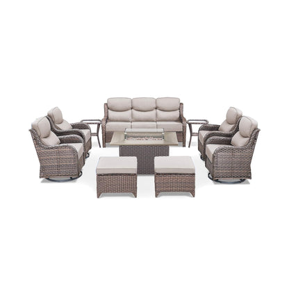 10-Piece All-Weather Wicker Outdoor Patio Furniture Set with Fire Pit Table