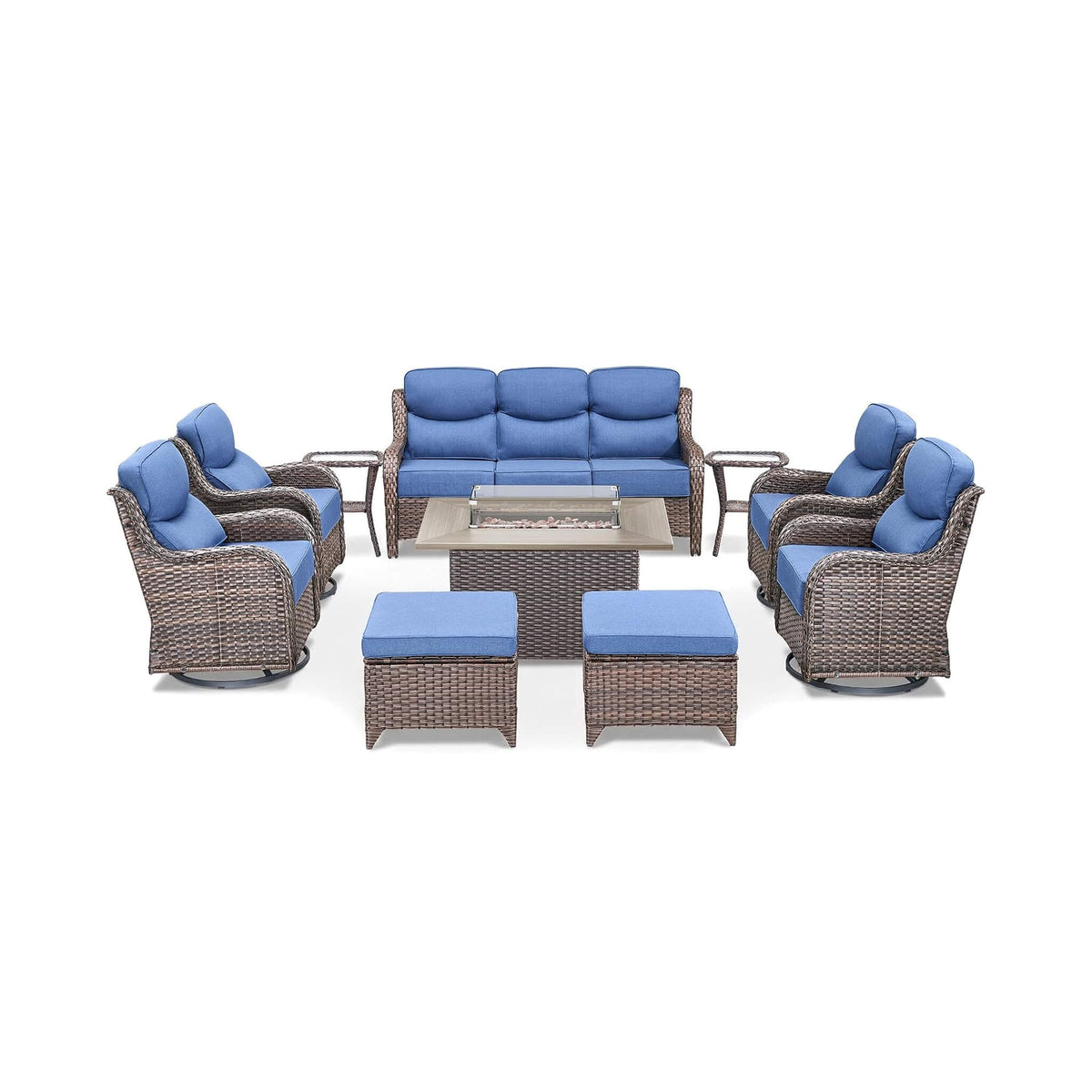 10-Piece All-Weather Wicker Outdoor Patio Furniture Set with Fire Pit Table