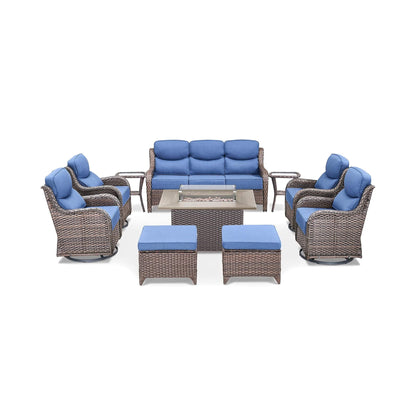 10-Piece All-Weather Wicker Outdoor Patio Furniture Set with Fire Pit Table