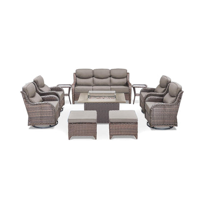 10-Piece All-Weather Wicker Outdoor Patio Furniture Set with Fire Pit Table