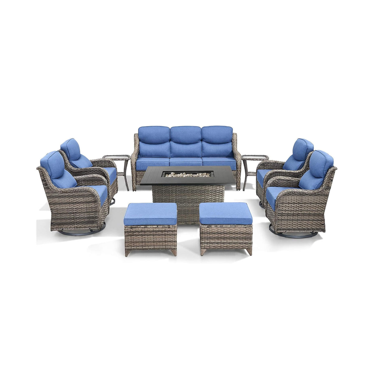 10-Piece All-Weather Wicker Outdoor Patio Furniture Set with Fire Pit Table