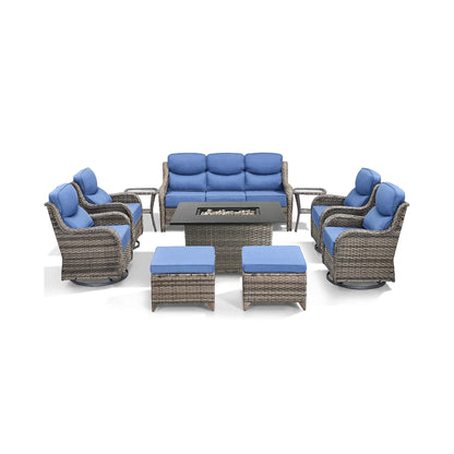 10-Piece All-Weather Wicker Outdoor Patio Furniture Set with Fire Pit Table