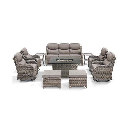 10-Piece All-Weather Wicker Outdoor Patio Furniture Set with Fire Pit Table