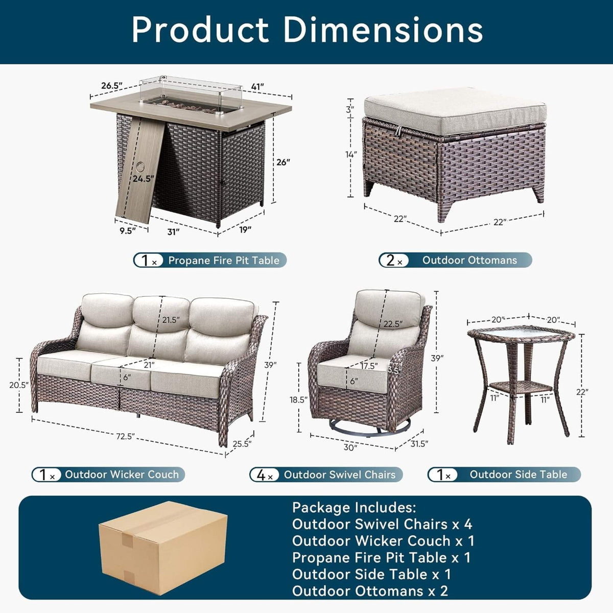 10-Piece All-Weather Wicker Outdoor Patio Furniture Set with Fire Pit Table