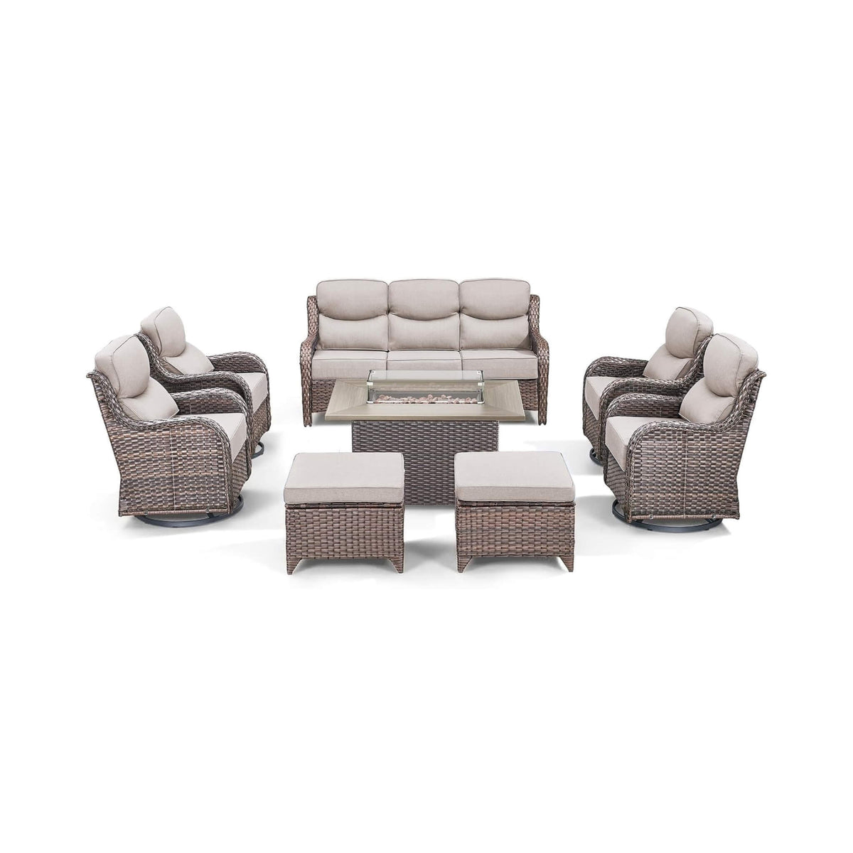 8-Piece All-Weather PE Wicker Outdoor Patio Furniture Set with Fire Pit Table