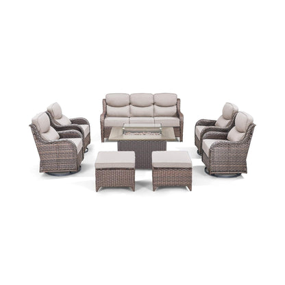 8-Piece All-Weather PE Wicker Outdoor Patio Furniture Set with Fire Pit Table