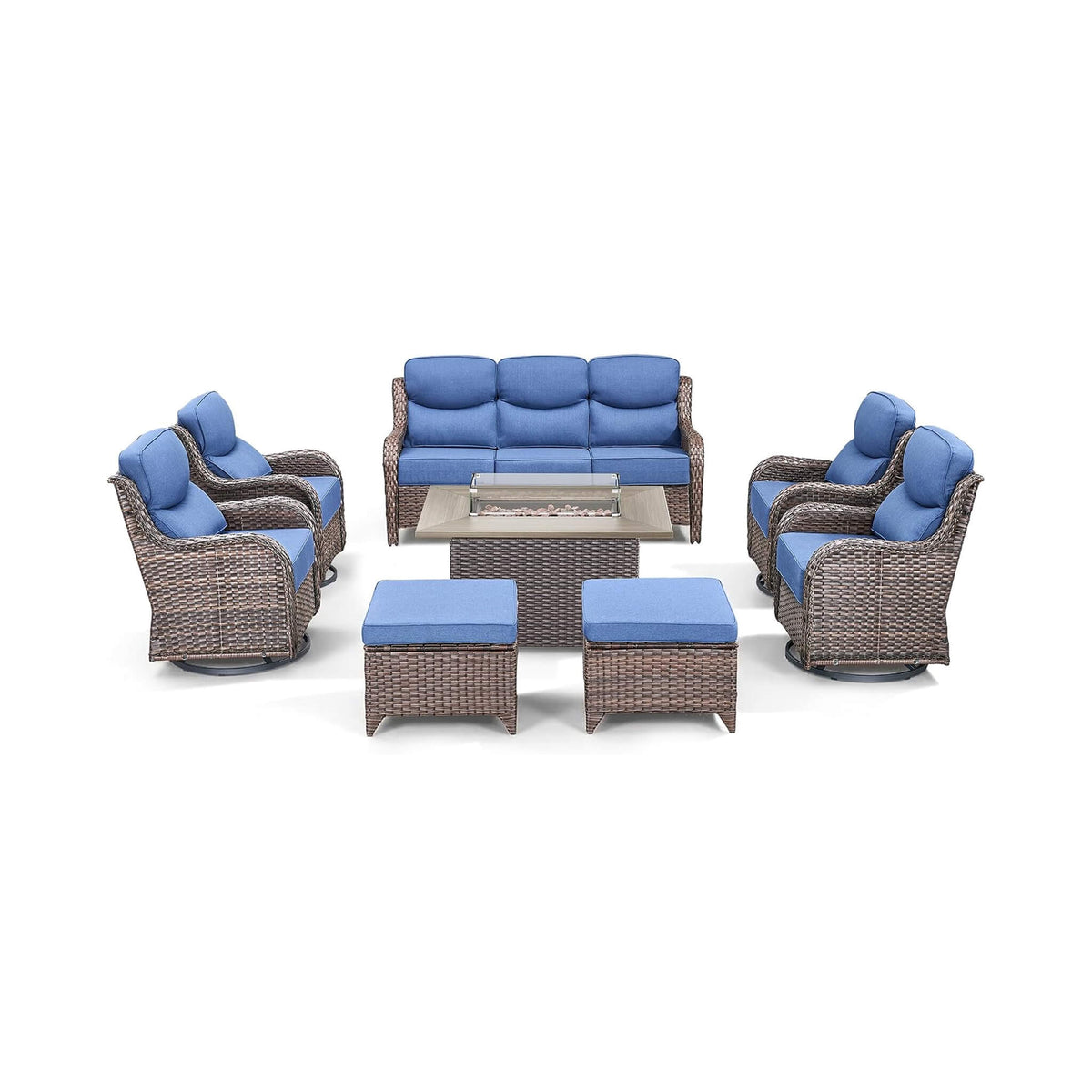 8-Piece All-Weather PE Wicker Outdoor Patio Furniture Set with Fire Pit Table