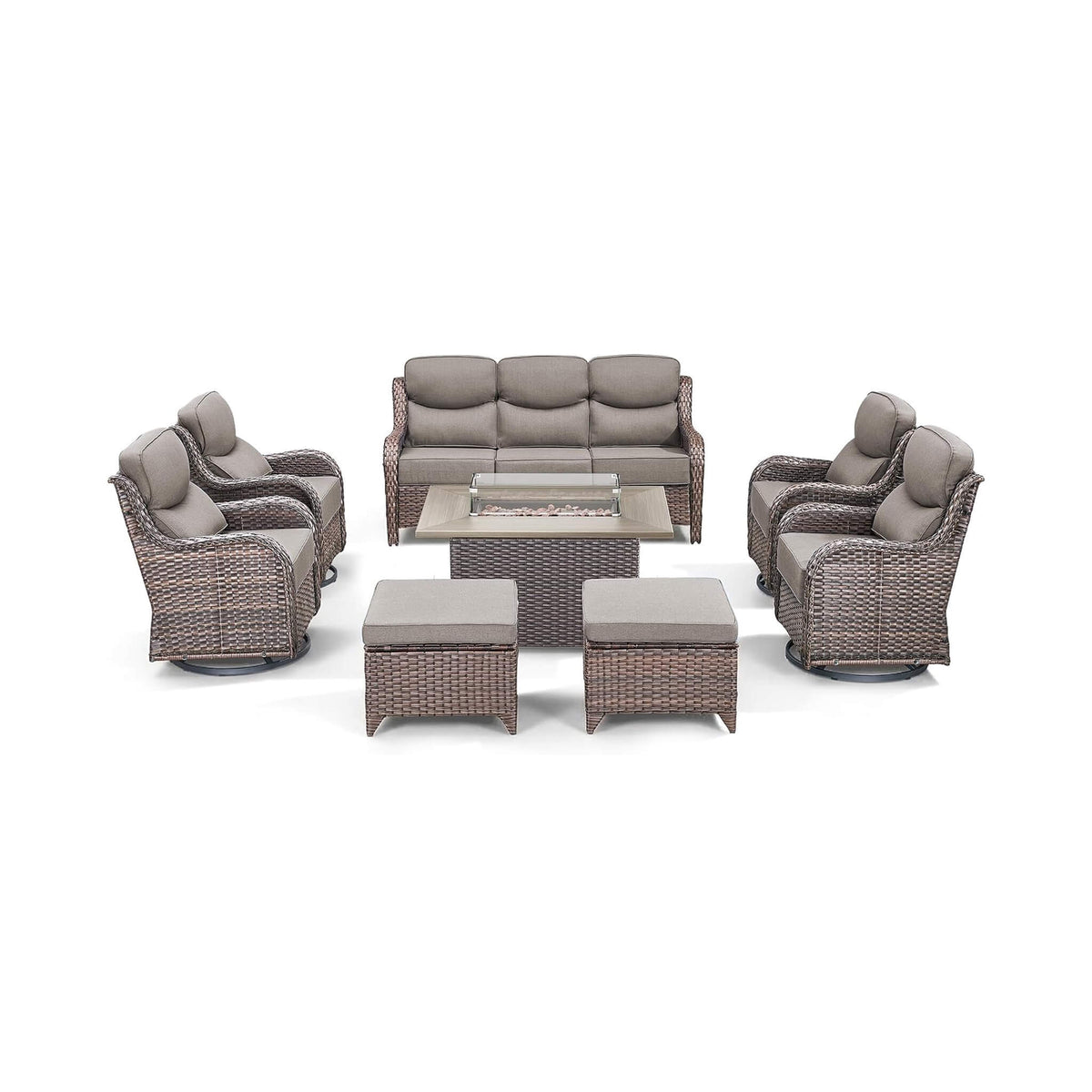 8-Piece All-Weather PE Wicker Outdoor Patio Furniture Set with Fire Pit Table