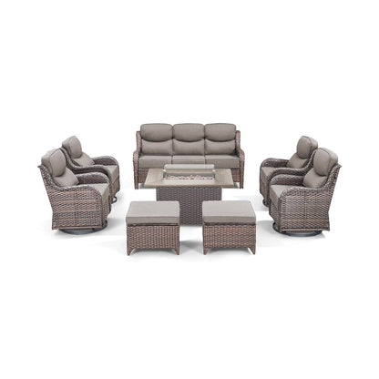 8-Piece All-Weather PE Wicker Outdoor Patio Furniture Set with Fire Pit Table
