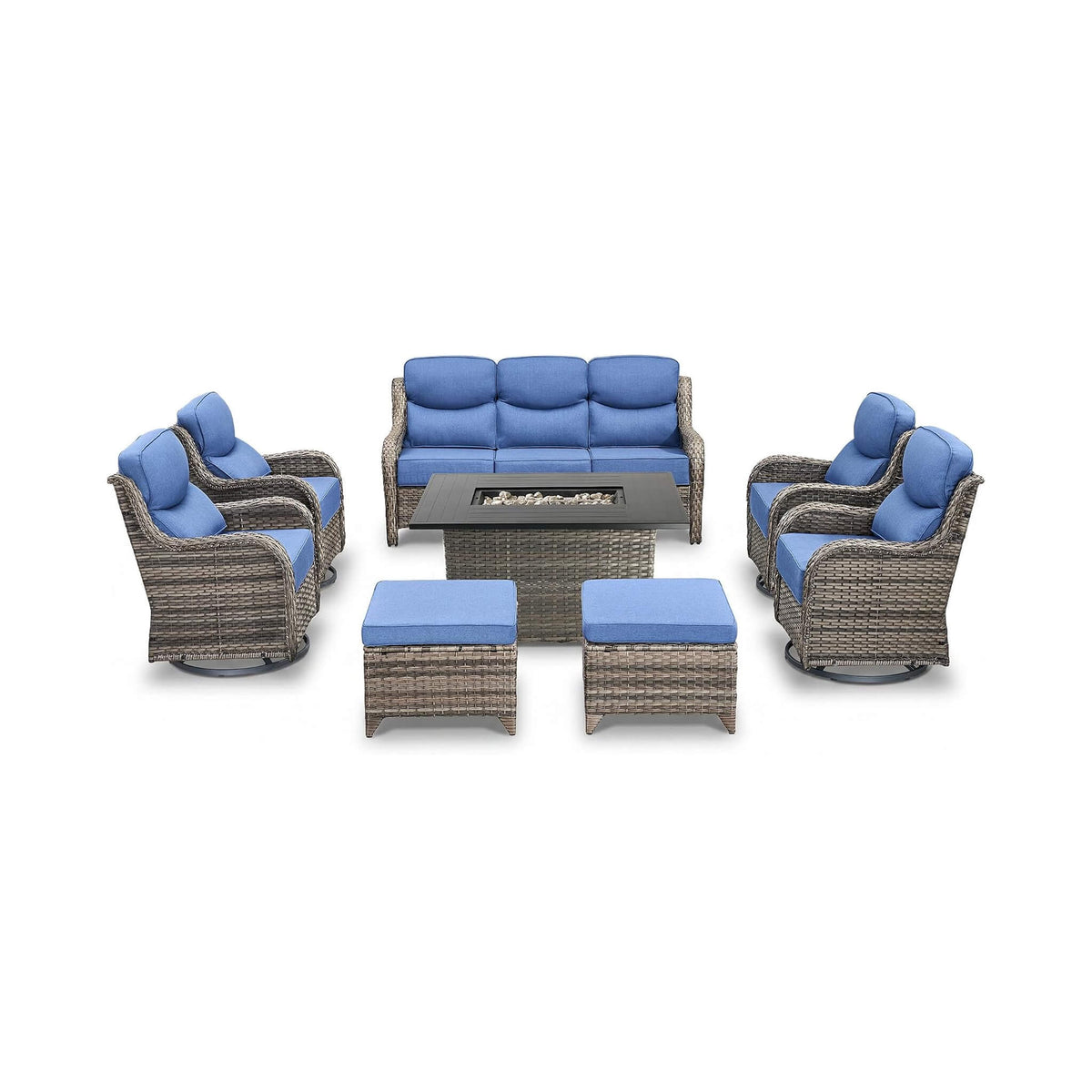 8-Piece All-Weather PE Wicker Outdoor Patio Furniture Set with Fire Pit Table