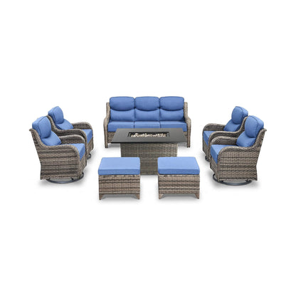 8-Piece All-Weather PE Wicker Outdoor Patio Furniture Set with Fire Pit Table