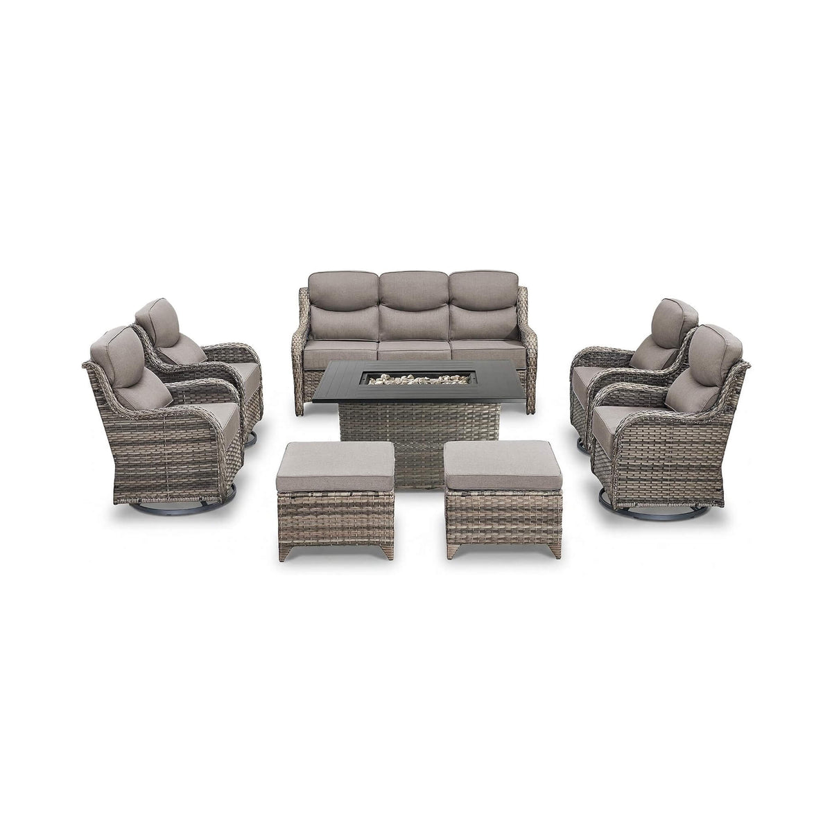 8-Piece All-Weather PE Wicker Outdoor Patio Furniture Set with Fire Pit Table