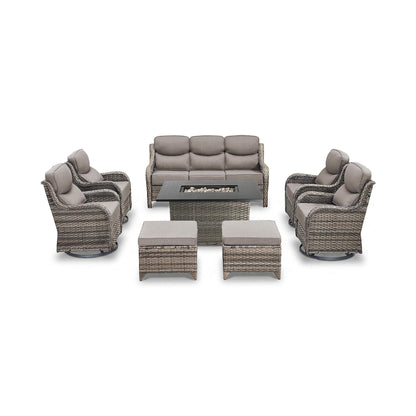 8-Piece All-Weather PE Wicker Outdoor Patio Furniture Set with Fire Pit Table
