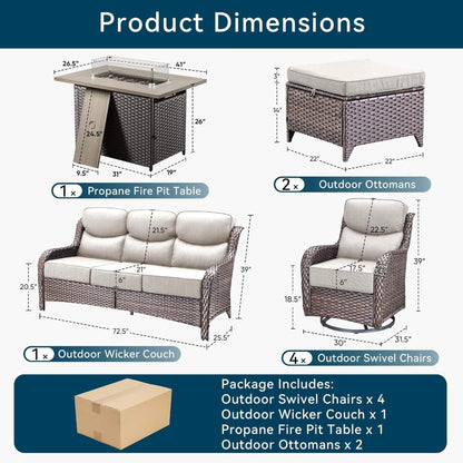 8-Piece All-Weather PE Wicker Outdoor Patio Furniture Set with Fire Pit Table