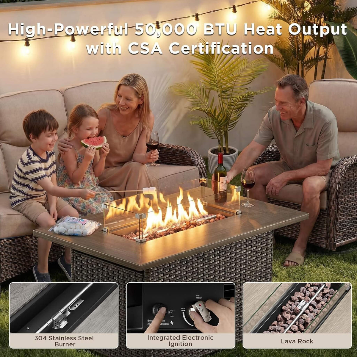 8-Piece All-Weather PE Wicker Outdoor Patio Furniture Set with Fire Pit Table