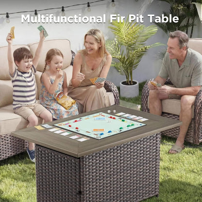 8-Piece All-Weather PE Wicker Outdoor Patio Furniture Set with Fire Pit Table