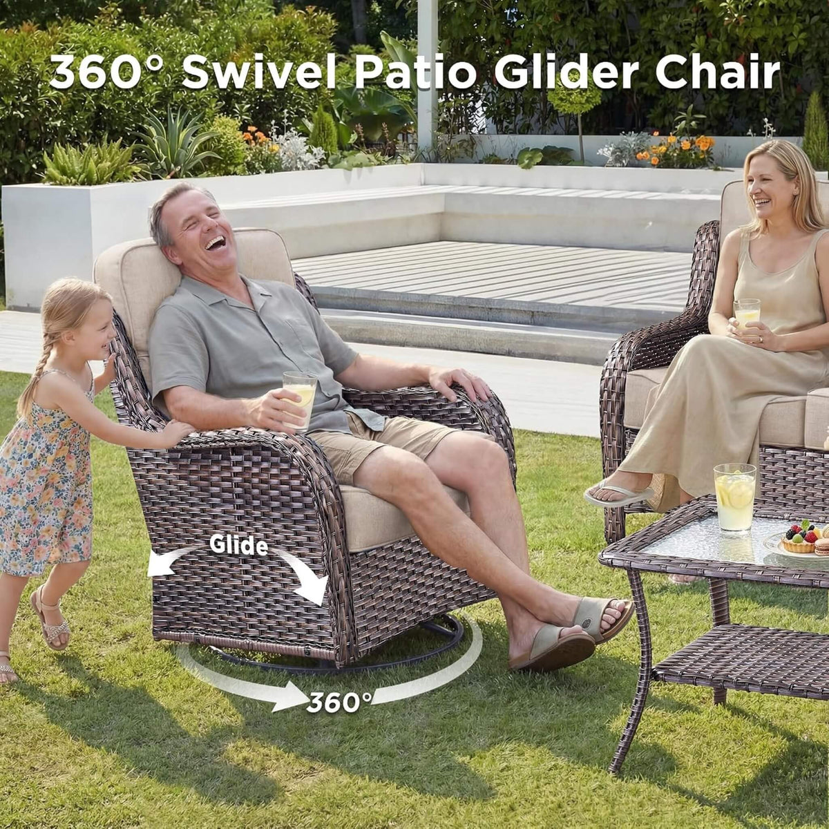 8-Piece All-Weather PE Wicker Outdoor Patio Furniture Set with Fire Pit Table