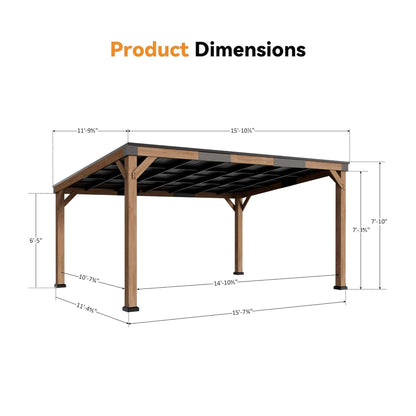 Modern Cedar Wood Outdoor Gazebo with Sloped Galvanized Steel Hardtop Roof