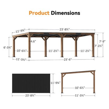 Modern Cedar Wood Outdoor Gazebo with Sloped Galvanized Steel Hardtop Roof