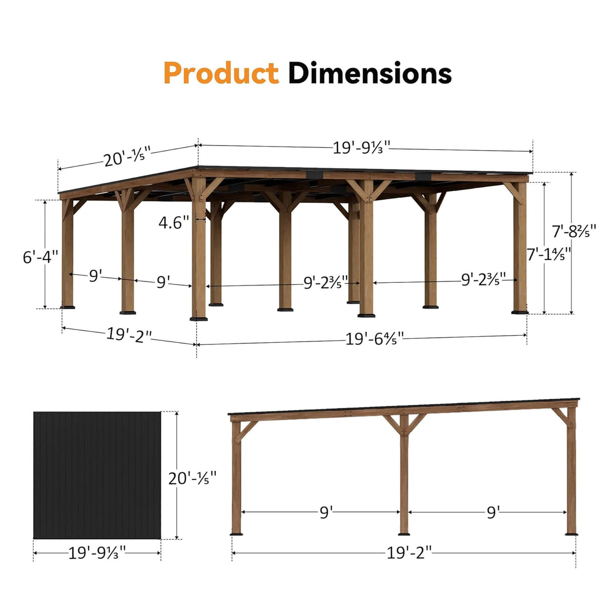 Modern Cedar Wood Outdoor Gazebo with Sloped Galvanized Steel Hardtop Roof