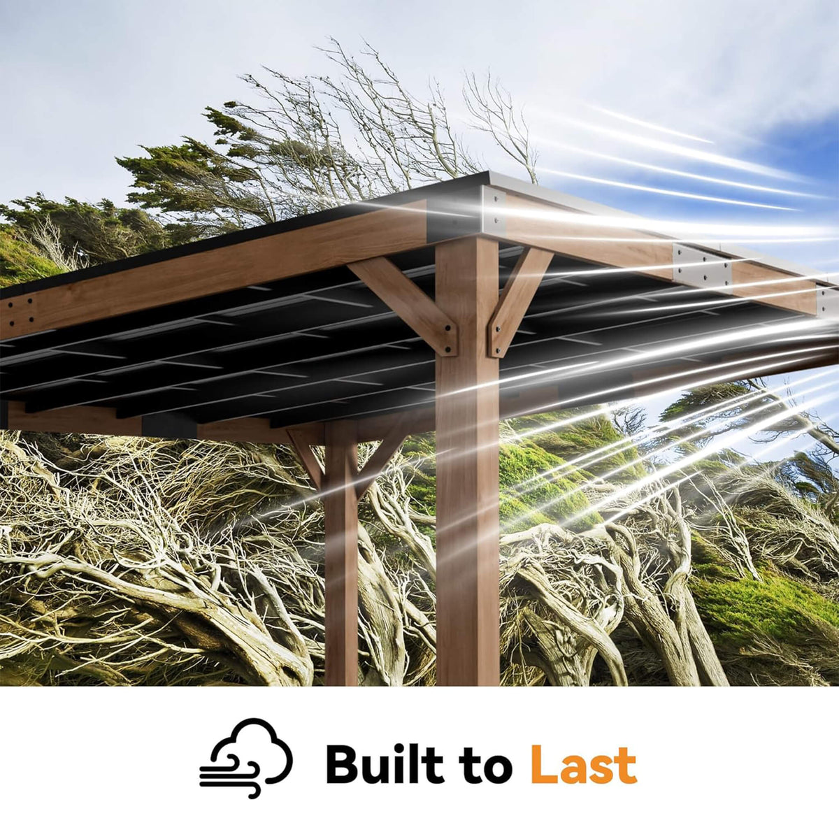 Modern Cedar Wood Outdoor Gazebo with Sloped Galvanized Steel Hardtop Roof