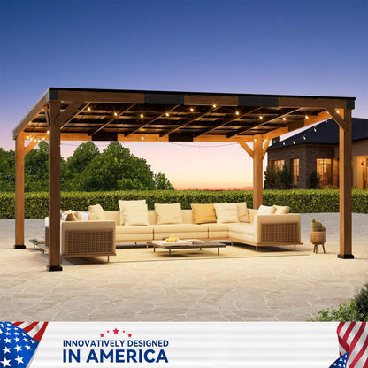 Modern Cedar Wood Outdoor Gazebo with Sloped Galvanized Steel Hardtop Roof