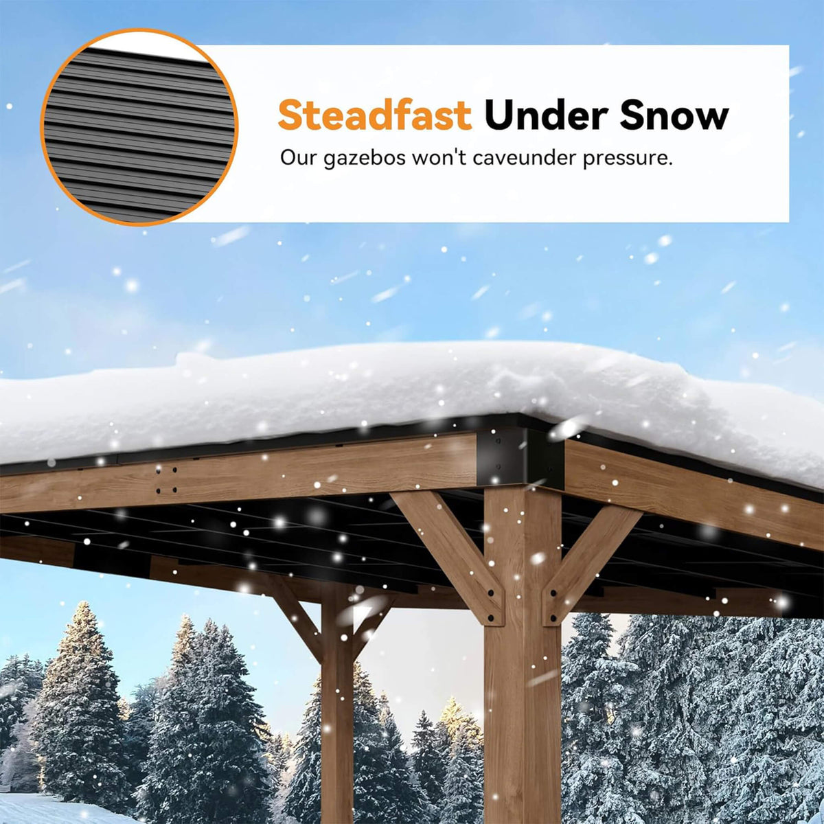 Modern Cedar Wood Outdoor Gazebo with Sloped Galvanized Steel Hardtop Roof