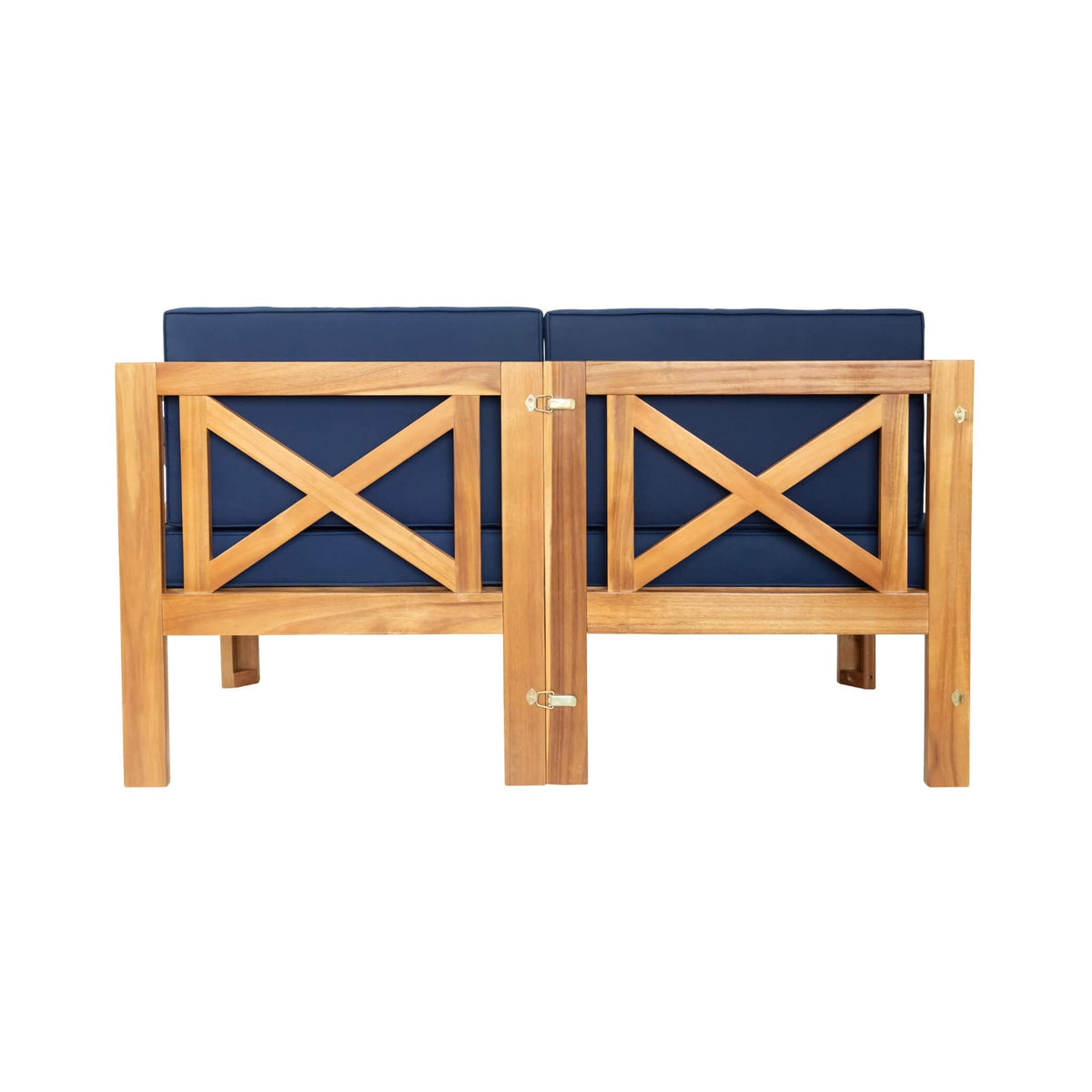 5-Piece Hardwood Outdoor Patio Sectional Sofa Set with Blue Cushions and X-Back Design