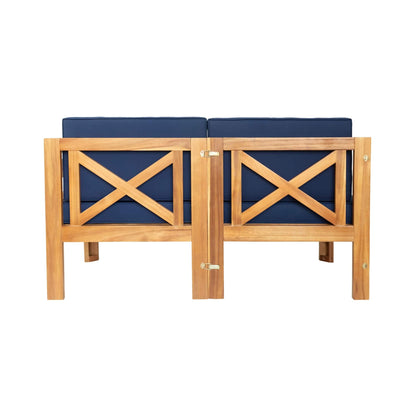 5-Piece Hardwood Outdoor Patio Sectional Sofa Set with Blue Cushions and X-Back Design