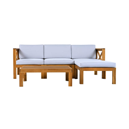 5-Piece Hardwood Outdoor Patio Sectional Sofa Set with Blue Cushions and X-Back Design