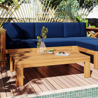5-Piece Hardwood Outdoor Patio Sectional Sofa Set with Blue Cushions and X-Back Design