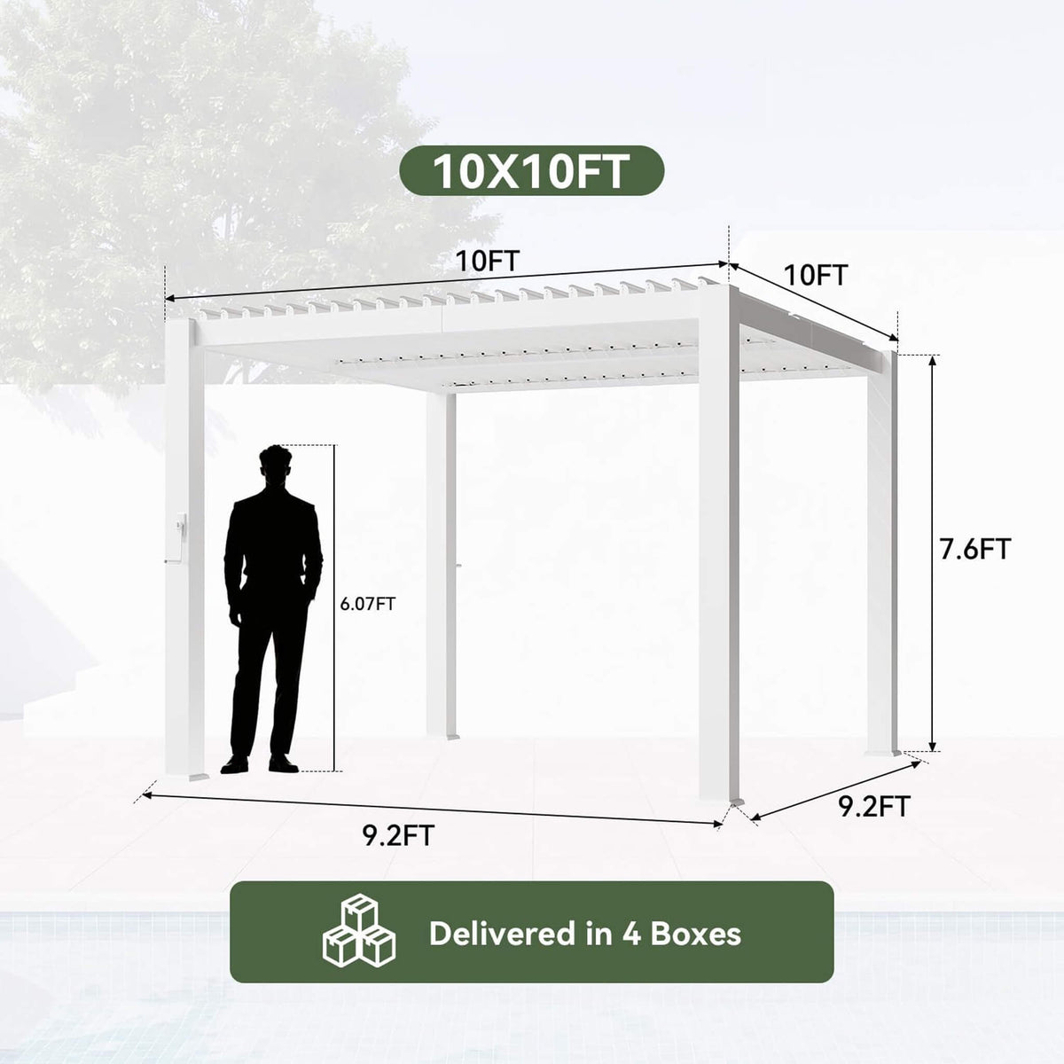 White Outdoor Metal Louvered Pergola with Adjustable Roof and Integrated Drainage