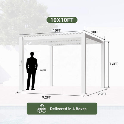 White Outdoor Metal Louvered Pergola with Adjustable Roof and Integrated Drainage