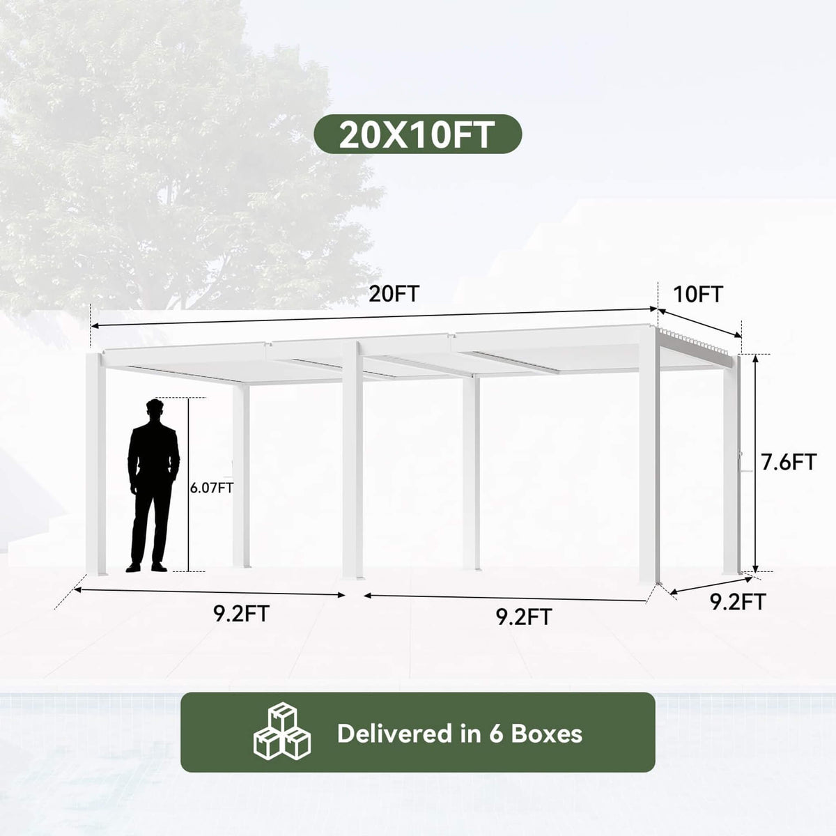 White Outdoor Metal Louvered Pergola with Adjustable Roof and Integrated Drainage