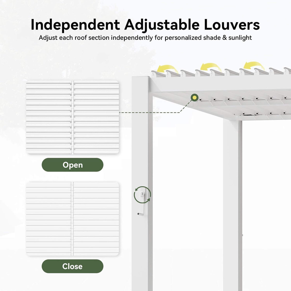 White Outdoor Metal Louvered Pergola with Adjustable Roof and Integrated Drainage