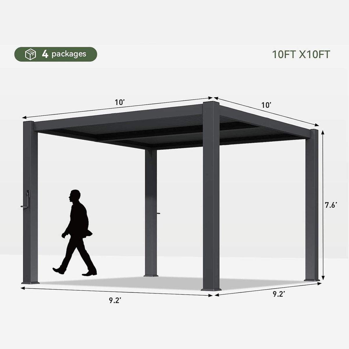 Modern Gray Outdoor Metal Pergola with Louvered Roof & Integrated Drainage System