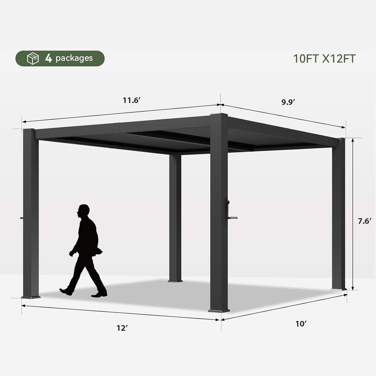 Modern Gray Outdoor Metal Pergola with Louvered Roof & Integrated Drainage System