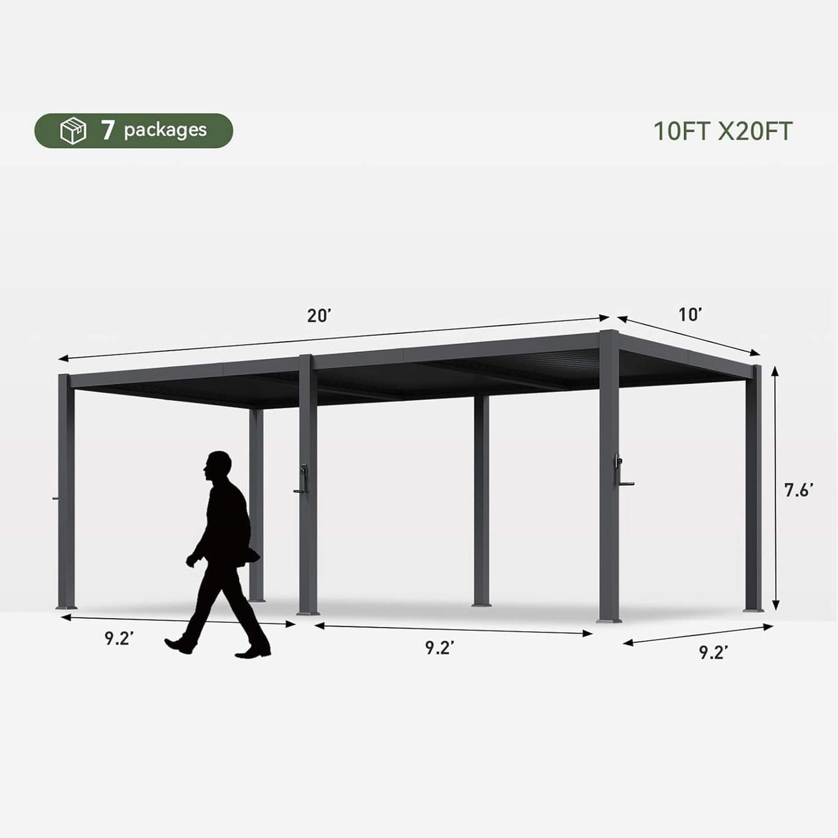 Modern Gray Outdoor Metal Pergola with Louvered Roof & Integrated Drainage System