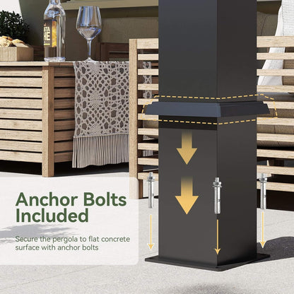 Modern Gray Outdoor Metal Pergola with Louvered Roof & Integrated Drainage System