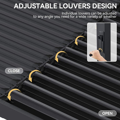 Modern Gray Outdoor Metal Pergola with Louvered Roof & Integrated Drainage System