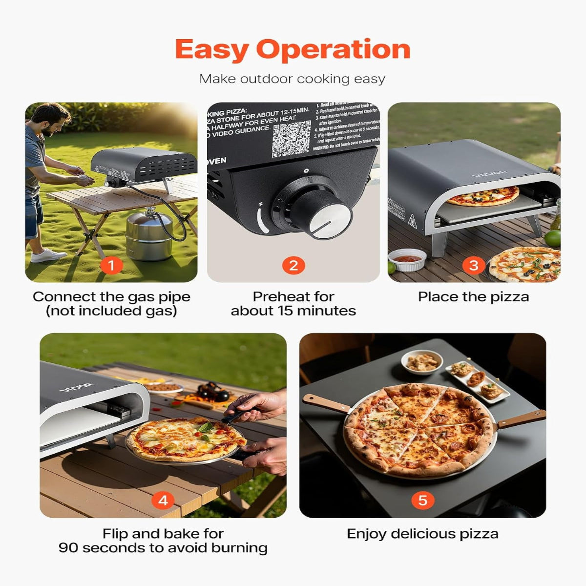 Propane Outdoor Pizza Oven, 12 Inch Gas Pizza Maker, Max 1000℉, Portable Outdoor Cooker with Thickened Pizza Stone, 3 Layers Pizza Oven for outside Patio Camping & Backyard, Black — product view 3
