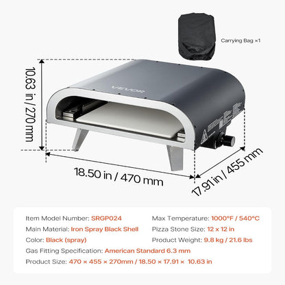 Propane Outdoor Pizza Oven, 12 Inch Gas Pizza Maker, Max 1000℉, Portable Outdoor Cooker with Thickened Pizza Stone, 3 Layers Pizza Oven for outside Patio Camping & Backyard, Black — product view 5