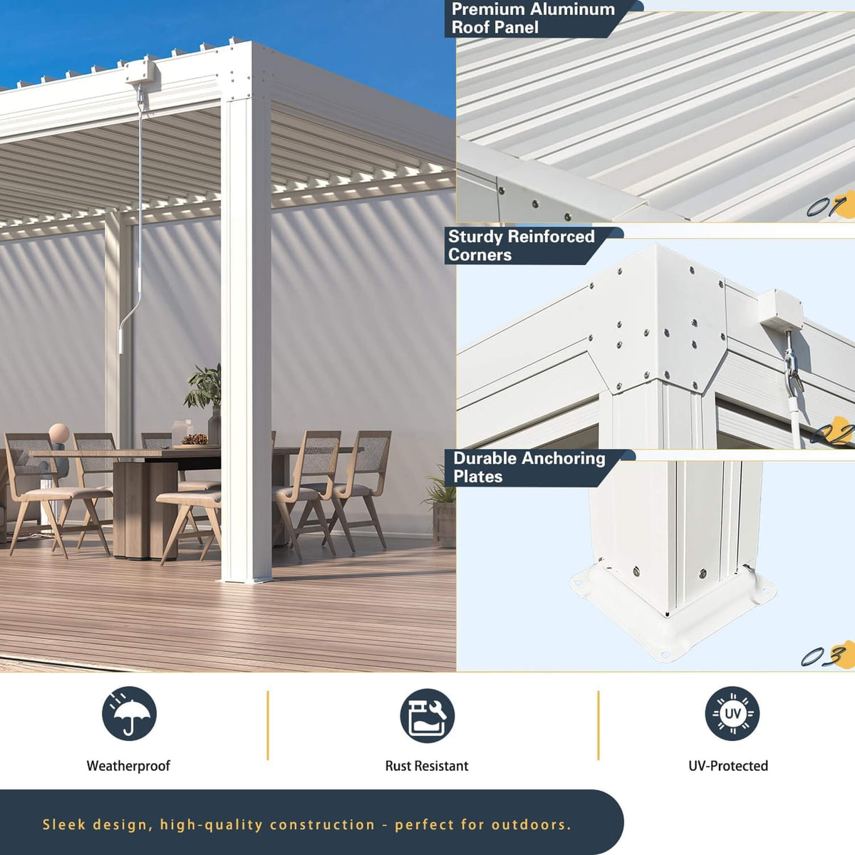 Louvered Aluminum Pergola with Adjustable Roof and Pull-Down Screens